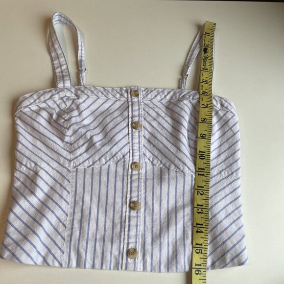 Abercrombie & Fitch Cami Corset Crop Top Size S Blue Striped Smocked Buttons - Picture 8 of 8